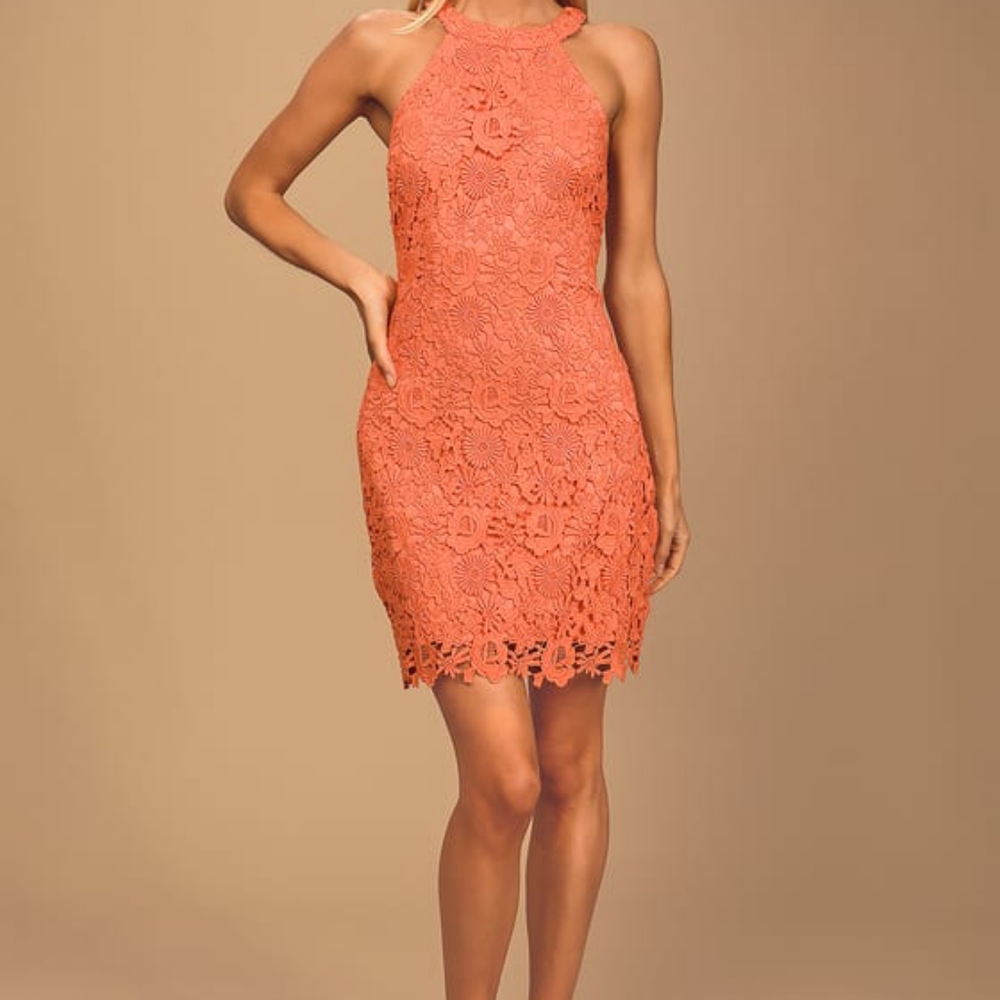 Lulus love poem coral lace mini dress XS